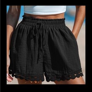 COPY - black Womens Lace Trim Shorts
